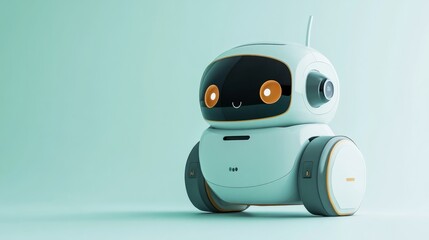 A minimalist robot designed for medical assistance, with a clean and friendly appearance, on a pale green background
