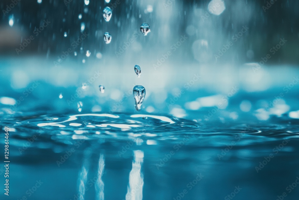 Aufkleber raindrops create ripples in tranquil blue water during a serene outdoor setting in early morning lig