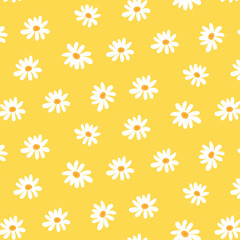 Bright pattern with daisies on yellow background