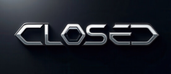 Futuristic metallic closed sign on dark background for modern design