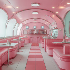 Obraz premium pink interior of a modern building restaurant 
