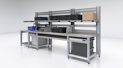 Modern Industrial Workspace with Shelving and Tools