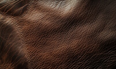 Dark brown leather background with a soft, grainy texture.