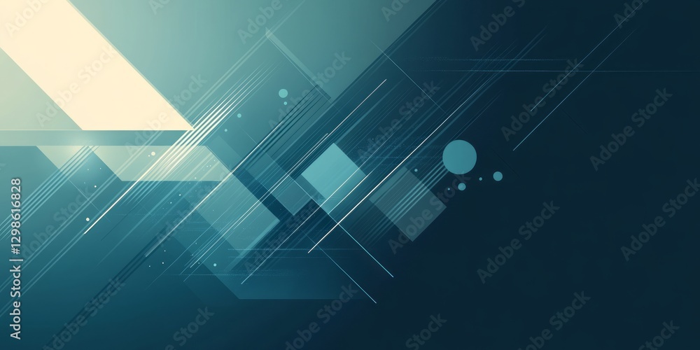 Poster abstract design showing intersecting shapes and lines in teal tones