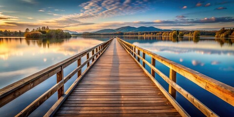 Wooden Long Bridge Over Serene Lake , bridges, scenic views,  bridges,scenic views