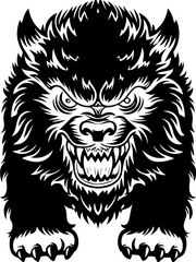 Dark fantasy SVG vector features demons monsters and hellish beings. Fierce Black Bear Illustration with Intense Expression and Sharp Teeth