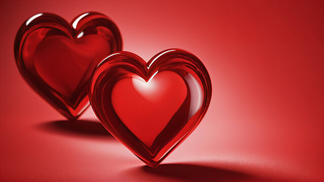 two red hearts on red background