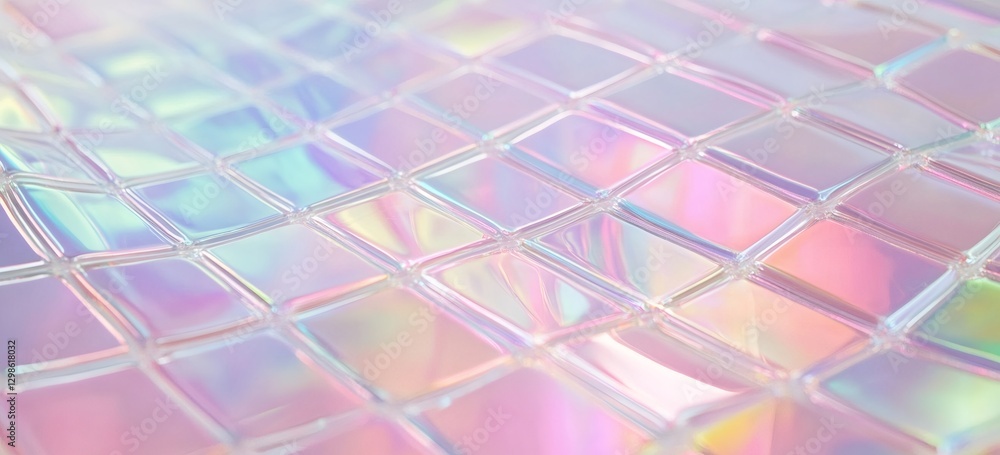 Poster iridescent tiles: an abstract pattern of shimmering tiles in pastel hues, creating a mesmerizing dis
