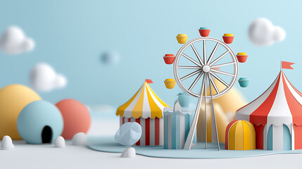 Colorful carnival scene amusement park 3d render playful atmosphere whimsical viewpoint fun & joy