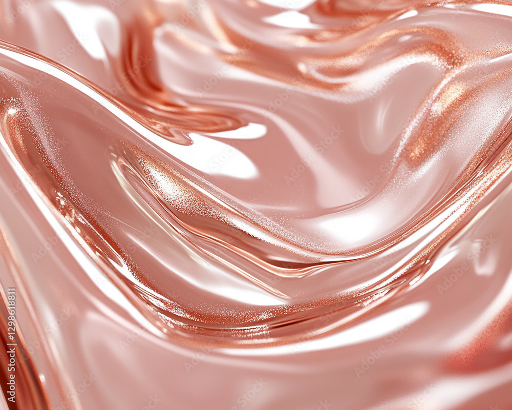 Poster close-up view of soft rose gold liquid waves with a glossy finish, creating an elegant and serene te