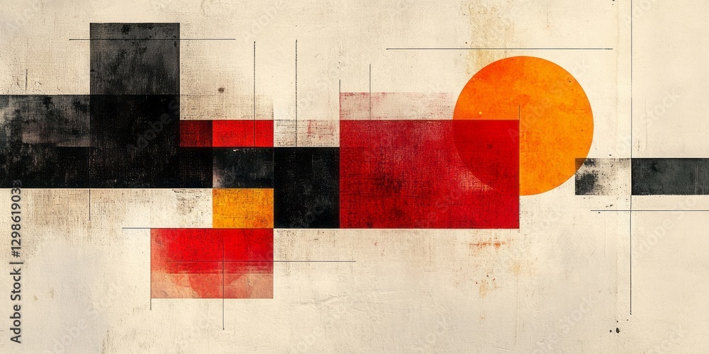 Poster geometric composition with squares rectangles circles and intersecting lines