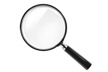 magnifying glass isolated on the left side of the page, with white space around all sides of the illustration, black handle and magnification glass,