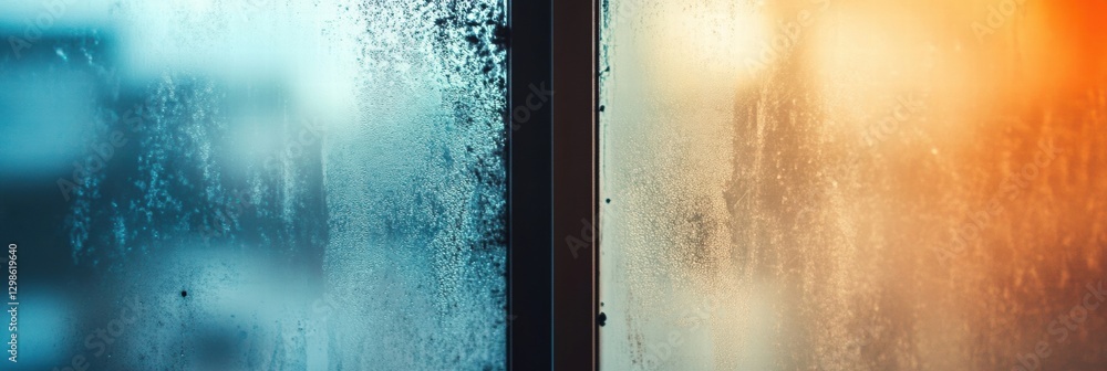 Aufkleber Condensation forms on a window creating a striking contrast between warm and cool colors in an indoor setting. Generative AI