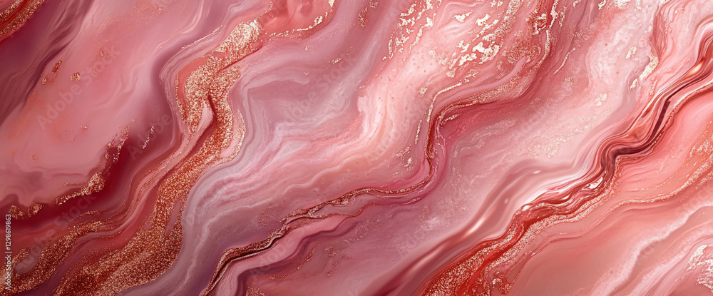 Poster abstract rose gold liquid wave with shimmering metallic surface, showcasing smooth flowing texture w