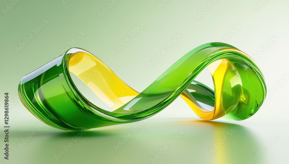 Poster abstract curved shape in vibrant green and yellow color on soft background, symbolizing creativity a