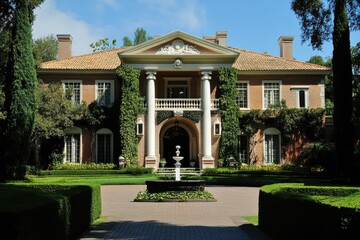 Fototapeta premium Florida Mansion: A Dream Family Dwelling with Expansive Green Driveway