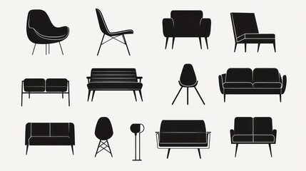 Collection of Mid-Century Modern Furniture Silhouettes