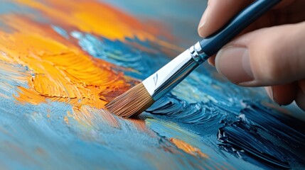 Fototapeta premium skilled artist painting a canvas, brush strokes creating a masterpiece, highly detailed