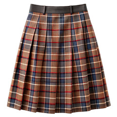 Brown and Red Plaid Pleated Skirt isolated on transparent background