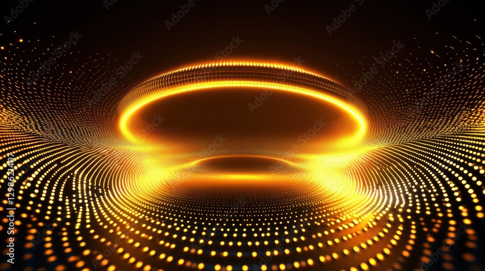 Poster Vibrant golden circular patterns create dynamic motion in a digital background. Generative AI