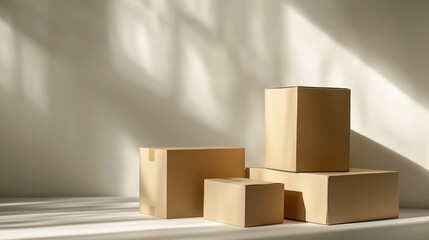 cardboard boxes in a room with sunlight
