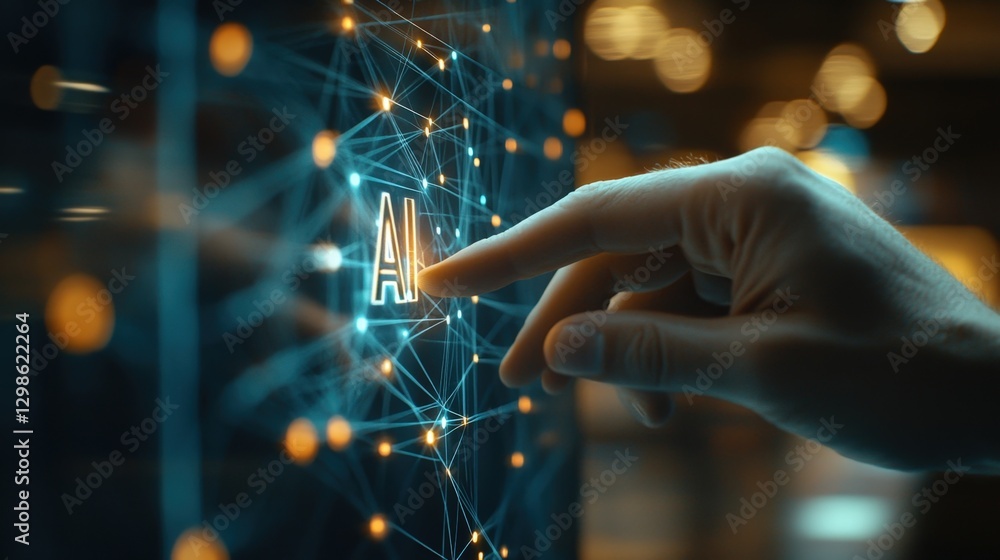 Poster hand interacting with artificial intelligence interface