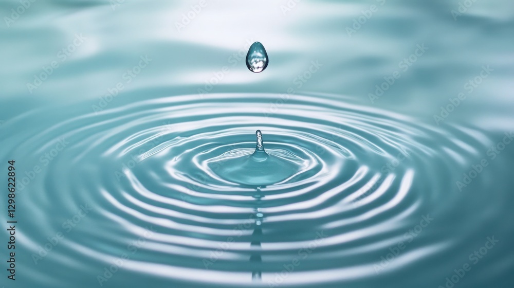 Aufkleber slow motion close-up of a raindrop falling into a puddle, creating a mesmerizing ripple effect