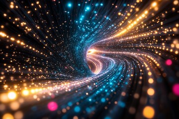 Obraz premium neon holographic light trails encryption pattern