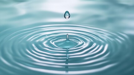 Slow motion close-up of a raindrop falling into a puddle, creating a mesmerizing ripple effect