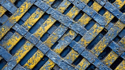Obraz premium Abstract Blue and Gold Metal Grid Texture Background