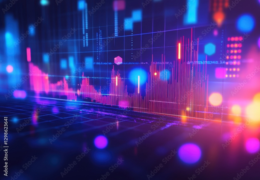 Poster abstract digital technology background showcasing vibrant data visualization with glowing graph line
