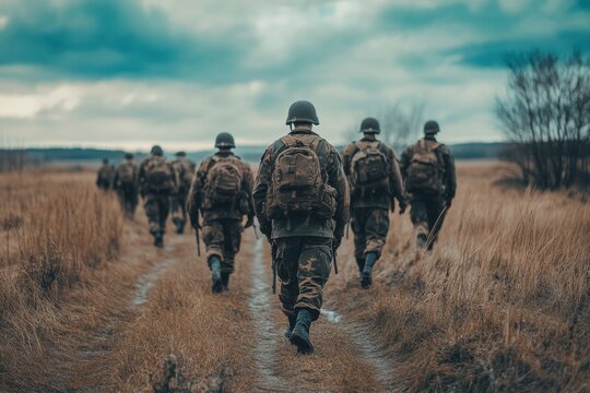 Soldiers walking on a battle field