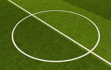 Fototapeta premium Aerial view of the center of a football field. Aerial top view of a soccer.