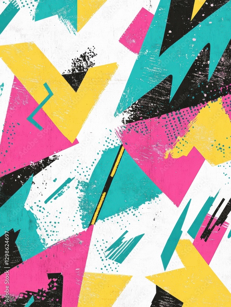 Poster Vibrant abstract pattern featuring dynamic shapes in bright colors on a white background. Generative AI