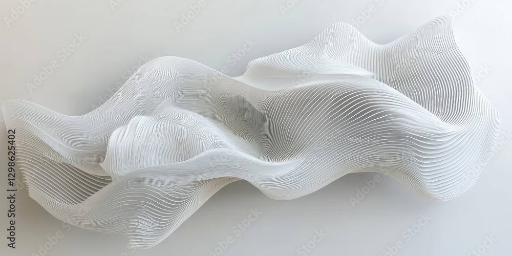 Poster abstract flowing design in white tones featuring smooth lines and curves resembling organic forms in