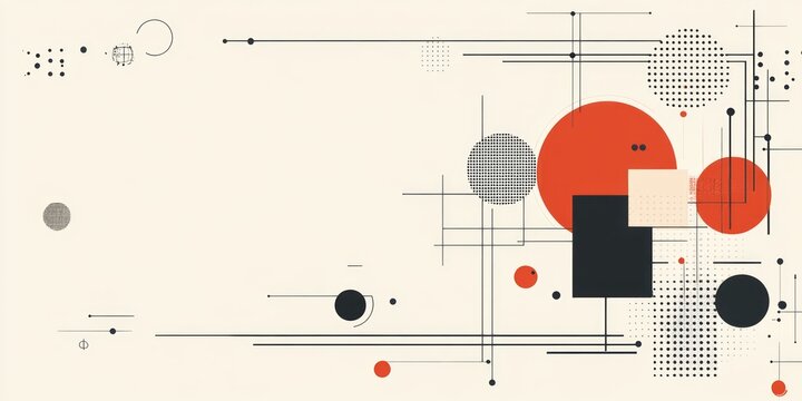 Geometric composition featuring circles squares lines and various point designs