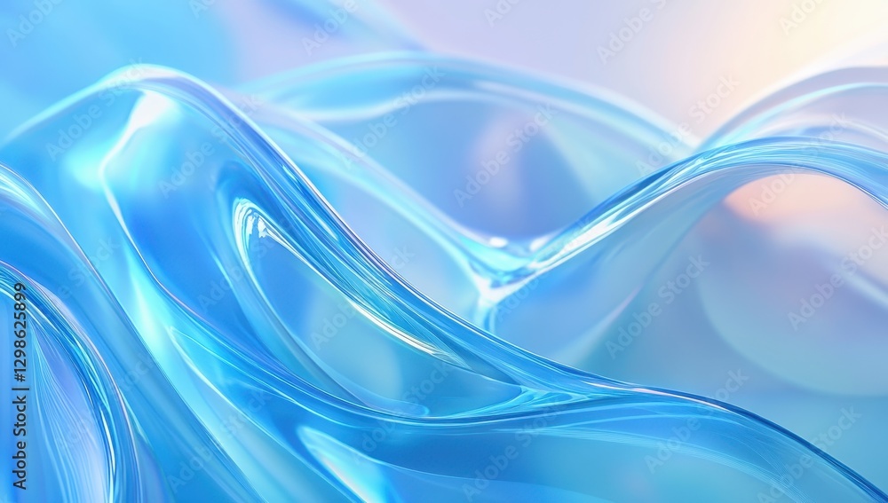 Poster abstract flowing water waves in soft blue tones with gentle light reflections, creating a serene and