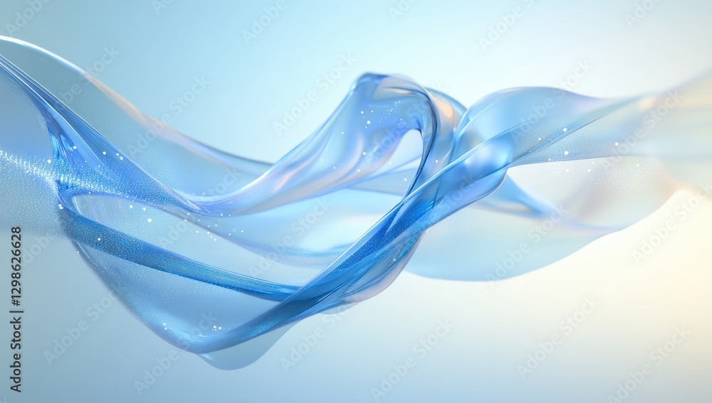 Poster abstract flowing waves in soft blue tones, creating a sense of fluidity and motion with delicate lig
