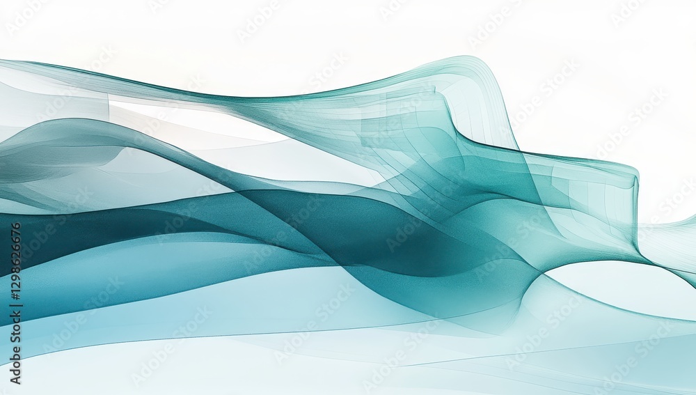 Poster abstract flowing waves in soft turquoise and white tones creating a serene background for modern des