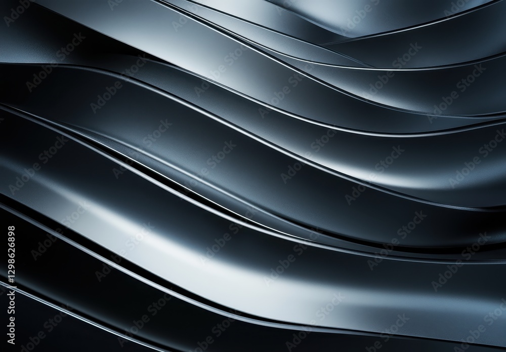 Poster abstract flowing waves of dark metallic surface with smooth and glossy finish, perfect for backgroun
