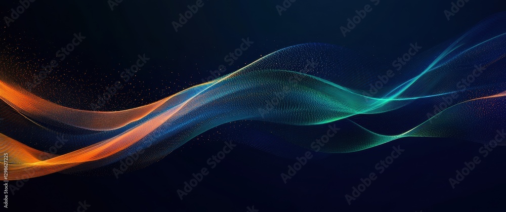 Poster abstract flowing waves of light in vibrant colors creating a dynamic background design with smooth g