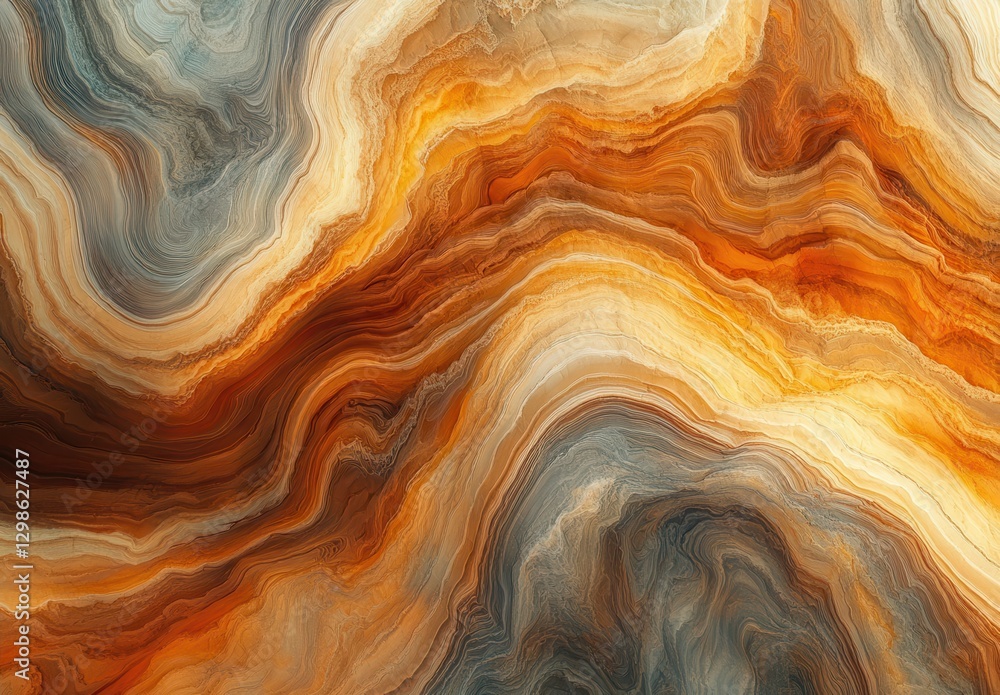 Poster abstract flowing waves of warm orange and cool blue colors in a layered texture design ideal for bac