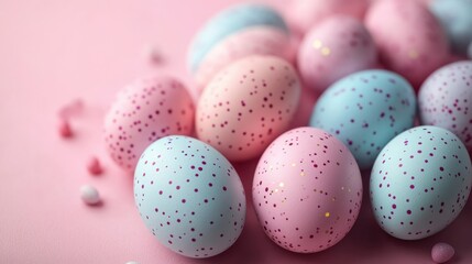 Obraz premium Elegant Pastel Easter Background With Soft Lighting and Eggs Arrangement for a Festive Atmosphere