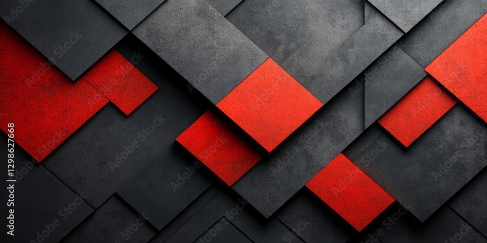 Poster abstract geometric pattern featuring red and dark gray square elements