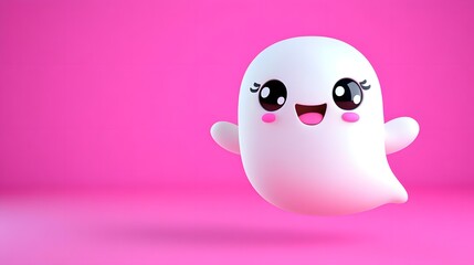 Fototapeta premium Playful White Cartoon Ghost on Pink Background