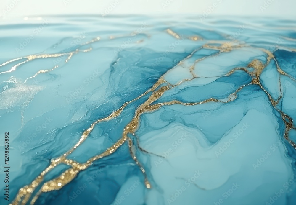 Poster abstract fluid art with rich blue and gold swirls creating a mesmerizing water-like texture ideal fo