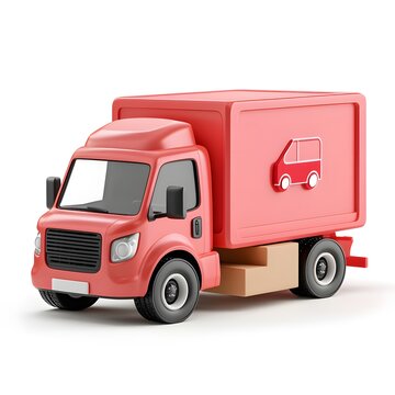 Red Cartoon Delivery Truck with Packages on White Background