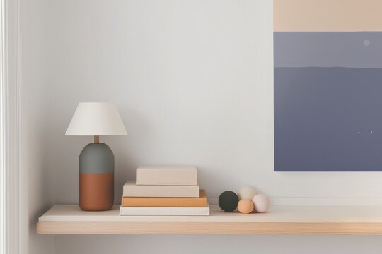 Calm Minimalist Home Office Backdrop, Elegant Shelving, Soft Lighting Creating Focus in Virtual Meetings, Inviting Atmosphere