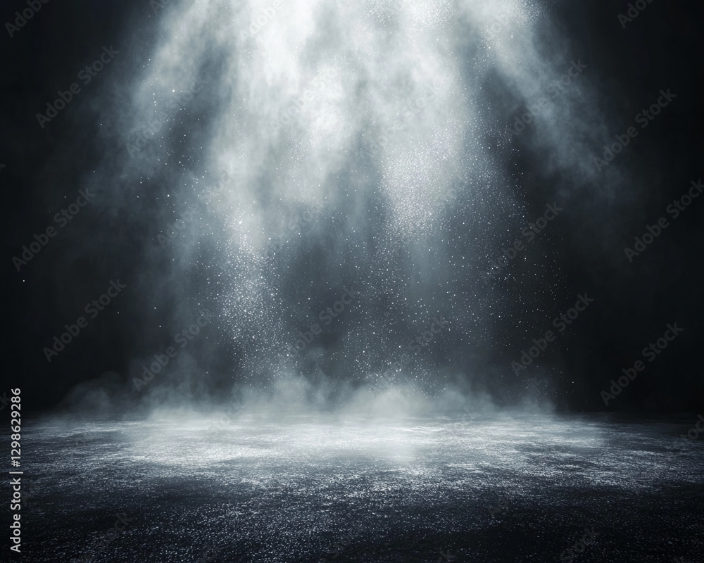Aufkleber A dark and atmospheric scene showing smoke and floating particles illuminated by light rays, creating a surreal and mystical environment symbolizing motion, energy, and depth.