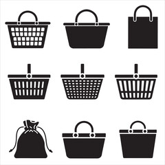 set of vector VARIOUS STYLE SHOPPING BAG, SHOPPING BASKET silhouette